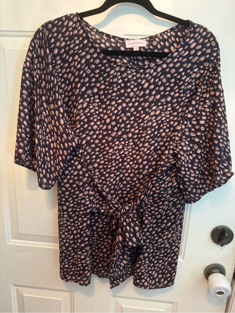 Women's Navy and Pink Printed Tie-Front Blouse